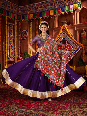 Rajwada Purple Silk Blend Semi-Stitched lehenga With Stunning Tassels For Women