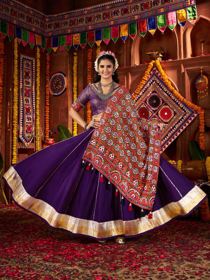 Rajwada Purple Silk Blend Semi-Stitched lehenga With Stunning Tassels For Women