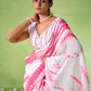Rajwada White Cotton Linen Solid Printed Saree For Women