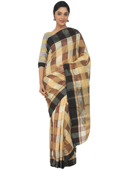 Rajwada Multicolour Silk Blend Checked Saree For Women
