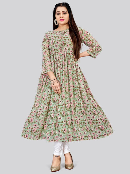 Rajwada Light Green Georgette Printed Kurti For Women