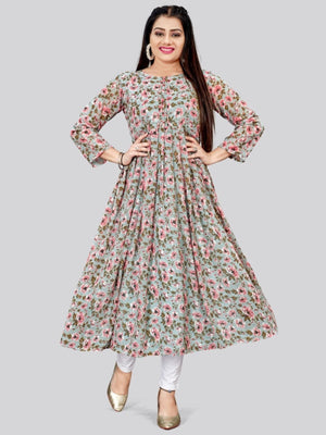 Rajwada Grey Georgette Printed Kurti For Women