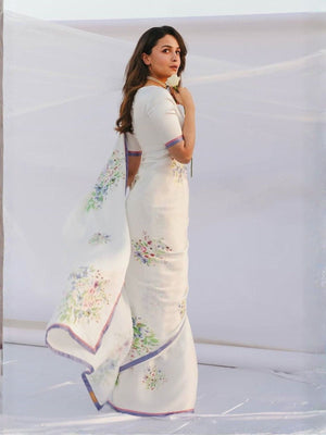 Rajwada White Georgette Printed Saree For Women