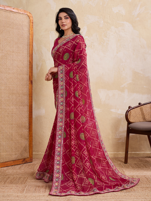 Rajwada Magenta Georgette Embroidered Saree For Women