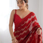 Rajwada Red Georgette Sequins Saree With Unstitched Blouse For Women