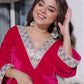 Rajwada Dark Pink Velvet Embellished Kurta Set For Women