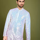 Rajwada Pink Georgette Embellished Stitched Kurta For Men
