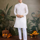 Rajwada Off White Viscose Silk  Woven Stitched Kurta For Men