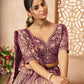 Rajwada Dark Purple Soft Net Embroidered Semi-Stitched Lehenga For Women