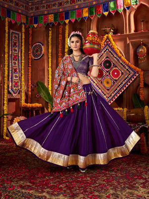 Rajwada Purple Silk Blend Semi-Stitched lehenga With Stunning Tassels For Women