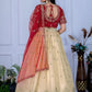 Rajwada Cream Organza Embroidered Semi-Stitched lehenga For Women