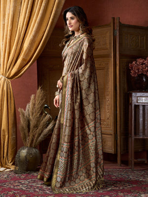 Rajwada Olive Silk Blend Printed Saree For Women