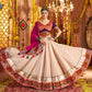 Rajwada Cream Viscose Rayon Embroidered Semi-Stitched lehenga With Stunning Tassels For Women