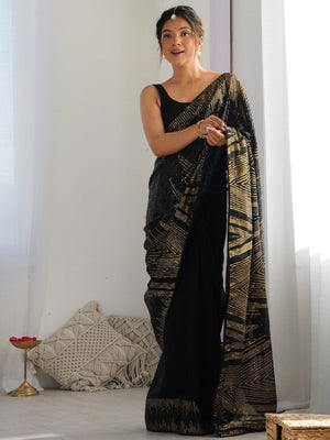 Rajwada Black Georgette Embellished Solid Saree For Women