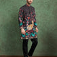 Rajwada Black Rayon Printed and Embroidered Stitched Kurta For Men