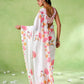 Rajwada White Cotton Linen Solid Printed Saree For Women
