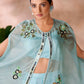 Rajwada Sky Blue Organza Embellished Stitched Co-Ord Set For Women