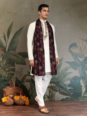 Rajwada White Viscose Rayon Embroidered Stitched Kurta For Men
