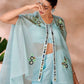 Rajwada Sky Blue Organza Embellished Stitched Co-Ord Set For Women