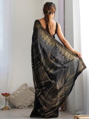 Rajwada Black Georgette Embellished Solid Saree For Women