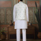 Rajwada White Silk Blend Plain Stitched Kurta Set For Men