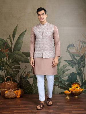 Rajwada Mauve Viscose Silk Woven Stitched Kurta For Men