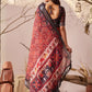 Rajwada Black And Red Linen Cotton Printed Saree For Women