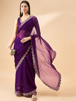 Rajwada Purple Georgette Embroidered Saree For Women