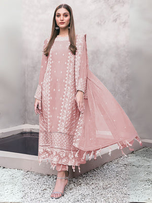 Rajwada Peach Georgette Embroidered Semi-Stitched Kurta Set For Women