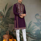Rajwada Purple Viscose Silk Embroidered Stitched Kurta For Men