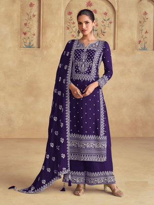 Rajwada Violet Georgette Embroidered Semi-Stitched Kurta Set For Women