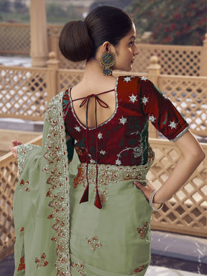 Rajwada Dusty Green Georgette Embellished Elegant Saree For Women