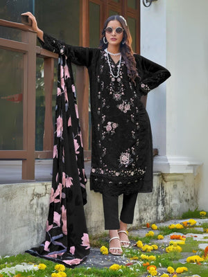 Rajwada Black Georgette Embellished Semi-Stitched Kurta Set For Women