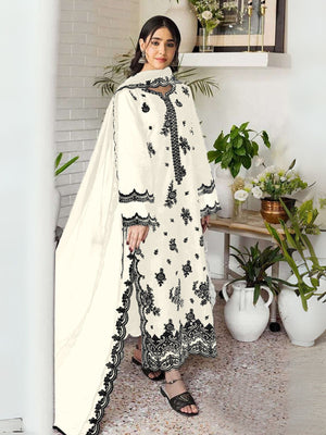 Rajwada White Georgette Embroidered Semi-Stitched Kurta Set For Women