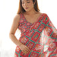 Rajwada Orange Chinon Printed Saree With Unstitched Blouse For Women