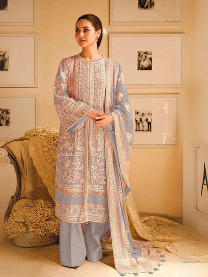 Rajwada Grey Georgette Embroidered Semi-Stitched Kurta Set For Women