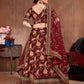 Rajwada Maroon Silk Blend Embroidered Semi-Stitched lehenga For Women