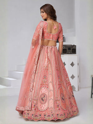 Rajwada Pink Silk Blend Embroidered Semi-Stitched Lehenga For Women