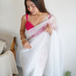 Rajwada White Organza Embroidered Saree With Unstitched Blouse For Women