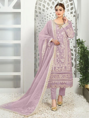 Rajwada Lavender Organza Embroidered Semi-Stitched Kurta Set For Women