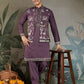Rajwada Purple Viscose Silk Embroidered Stitched Kurta Set For Men