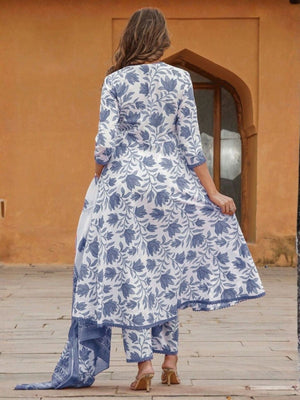 Rajwada White Rayon Printed Stitched Kurta Set For Women