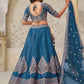 Rajwada Teal Blue Silk Blend Embroidered Semi-Stitched Lehenga For Women