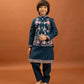 Rajwada Teal Blue Viscose Silk Embroidered Stitched Kurta Set For Kids