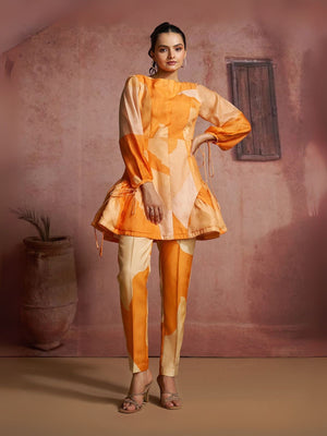 Rajwada Orange Cotton Blend Printed Co-ord Set For Women
