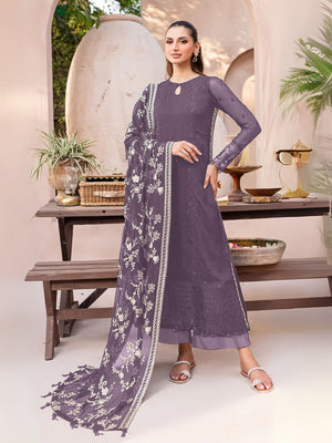 Rajwada Purple Georgette Embroidered Semi-Stitched Kurta Set For Women