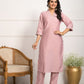 Rajwada Peach Viscose Chanderi Embroidered Stitched Kurta Set For Women