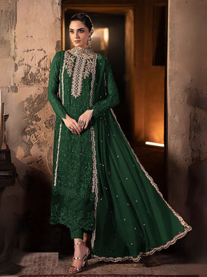Rajwada Green Georgette Embroidered Semi-Stitched Kurta Set For Women