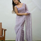 Rajwada Lavender Organza Mirror Work Saree With Unstitched Blouse For Women