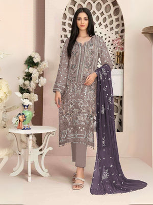 Rajwada Purple Georgette Embroidered Semi-Stitched Kurta Set For Women